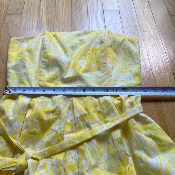 Lilly Pulitzer Size 6 Yellow & White Floral Swiss Dot Cotton Strapless Dress - Picture 10 of 16